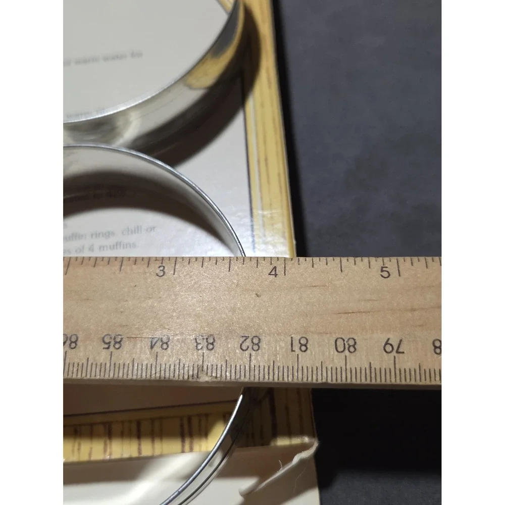 Vintage Fox Run English Muffin Rings Set 4 Metal Crumpet Molds Box Recipe